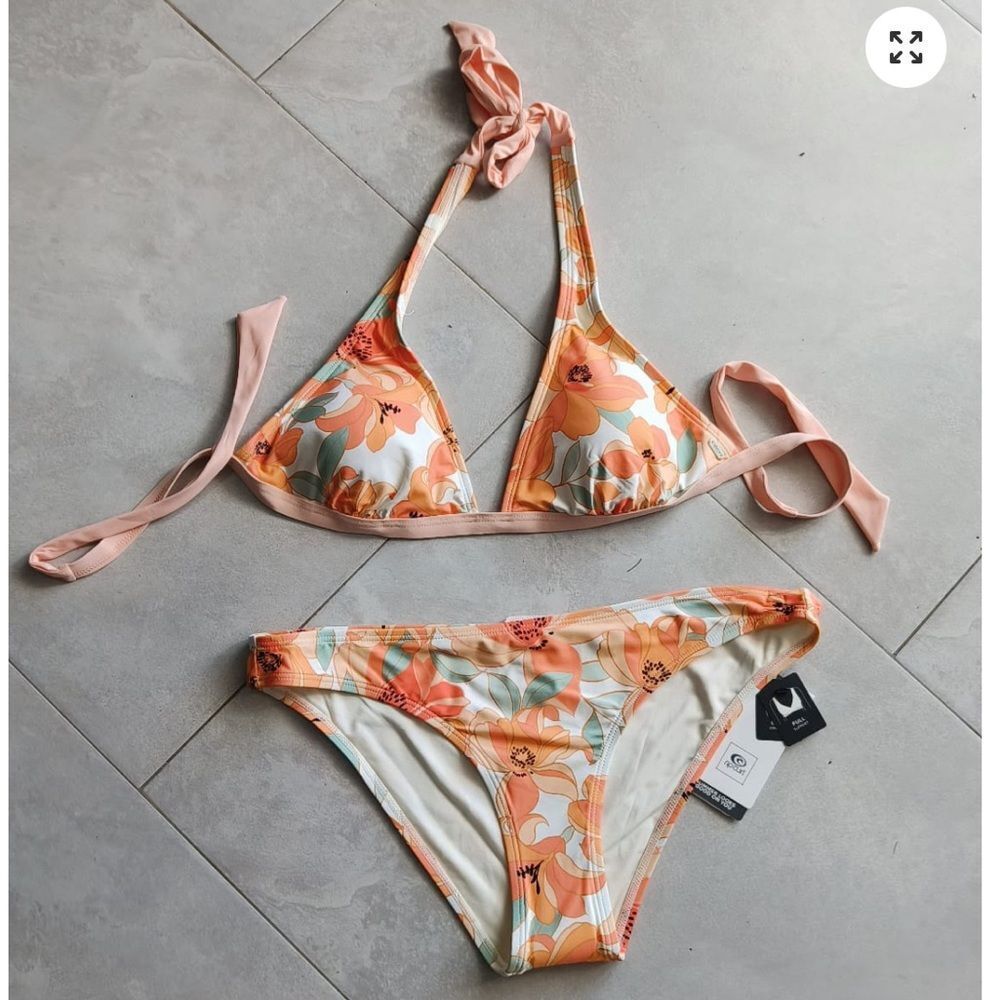 Rip Curl Papaya Punch 2-Piece Halter Top and Beach Bikini Bottom Size Large NEW